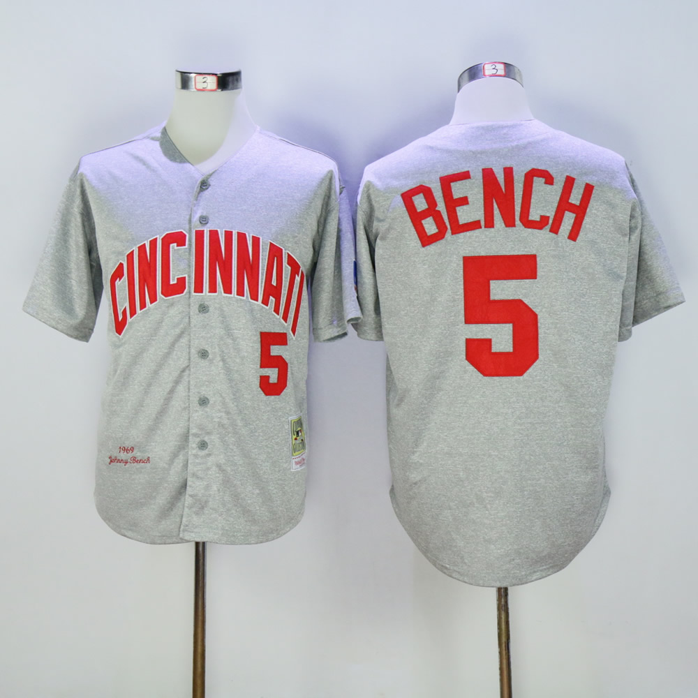 Men MLB Cincinnati Reds #5 Bench Grey Throwback 1969 jerseys->cincinnati reds->MLB Jersey